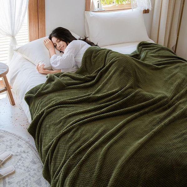 

blankets 1pc mesh plaids blanket super soft flannel throws for sofa/bed/ travel portable air room bedding cover solid color