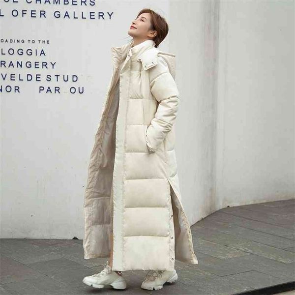 

x-long parkas female winter solid thick women's jacket hooded stand collar loose cotton padded causal coat ladies 210922, Black