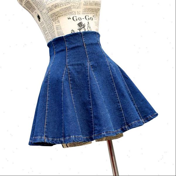 

skirts womens skirt denim pleated korean style female school high waist tutu mini jeans saia jupe femme, Black