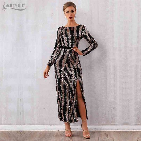 

autumn sequin celebrity evening runway party dress women backless maxi long sleeve night club bodycon 210507, Black;gray