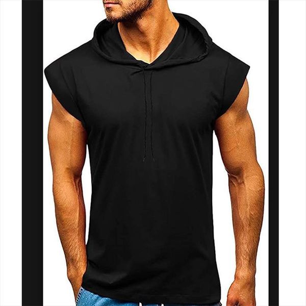 

products mens sleeveless fitness sports drawstring hooded vest apparel z705, White;black