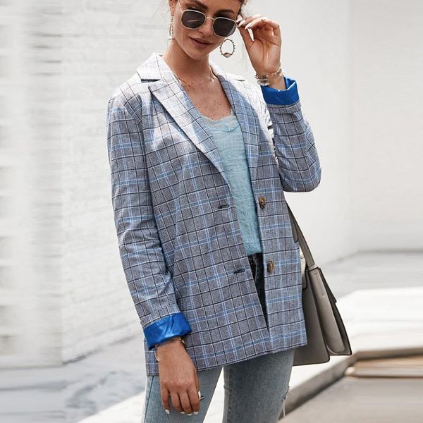 

women's jackets women outerwear coats lady winter plaid long sleeve blouse loose female fashion autumn office suit coat m840#, Black;brown