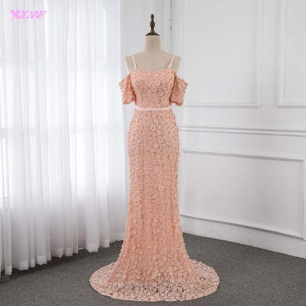 

evening dresses elegant peach flowers lace pearls long mermaid fashion gown sleeveless yqlnne, Black;red
