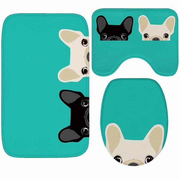 

modern cartoon printed 3pcs toilet rug set non-slip bathroom floor mats flannel carpet lid cover bath mat