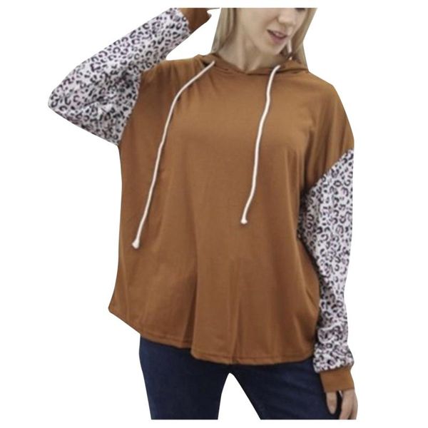 

women's hoodies & sweatshirts women leopard color matching streetwear ladies winter leisure round neck long sleeve pullover high street, Black