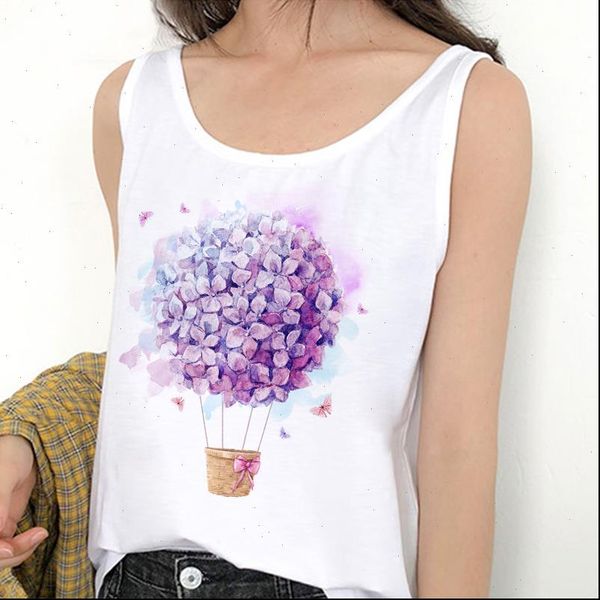 

summer women cami fashion female camisoles vest tank t shirt vogue flowers print harajuku casual sleeveless streetwear, White