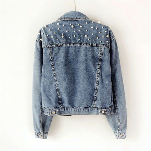 

women's jackets coats denim jacket female ulzzang nail pearl loose thin short jeans in autumn and winter wyii, Black;brown