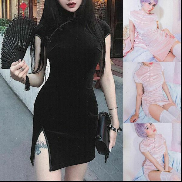 

women dresses womens modern chinese suede cheongsam qipao dress party fancy night club silk satin dragon phenix size s, Black;gray