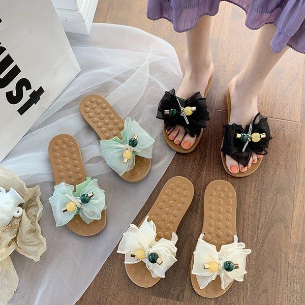 

slippers casual female shoes butterfly-knot slides flock low luxury 2021 soft summer flat pu rubber basic, Black