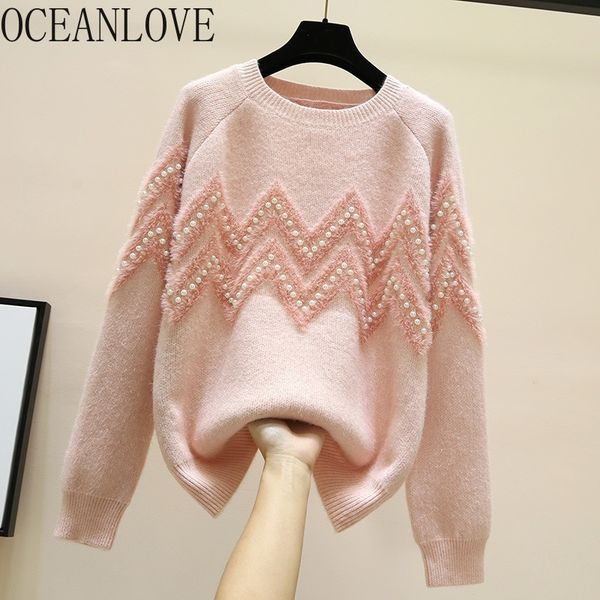 

beading solid pullovers sweet warm autumn winter clothes women sweaters cozy korean mujer sueter elegant 17698 210415, White;black