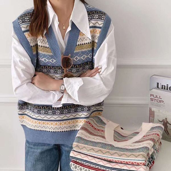 

autumn winter small fresh style v-neck vest female knitting, White