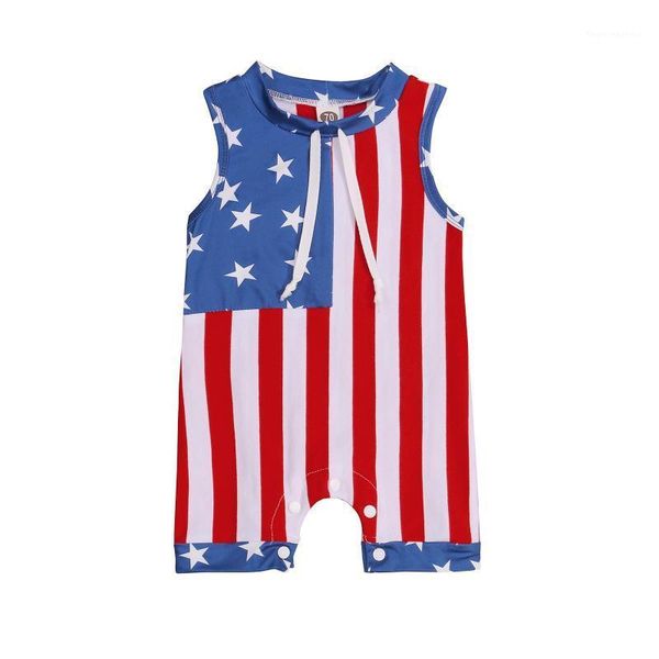

jumpsuits 0-24  kids jumpsuit independence day star stripe print round neck sleeveless romper for girls boys soft and comfortable casual1, Blue
