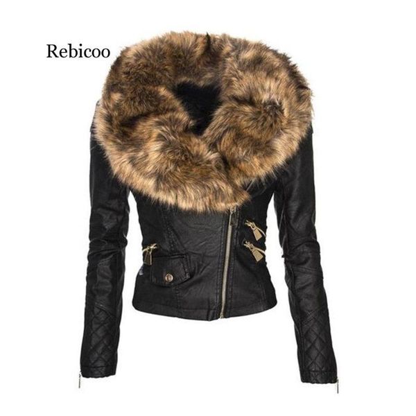 

women's leather & faux autumn gothic motorcycle jackets women fur jacket hood winter warm black outerwear pu outwears biker elegant