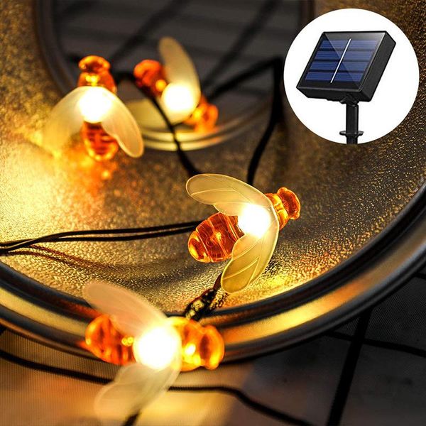 

strings solar powered cute honey bee led string fairy light 20leds 50leds outdoor garden fence patio christmas garland lights