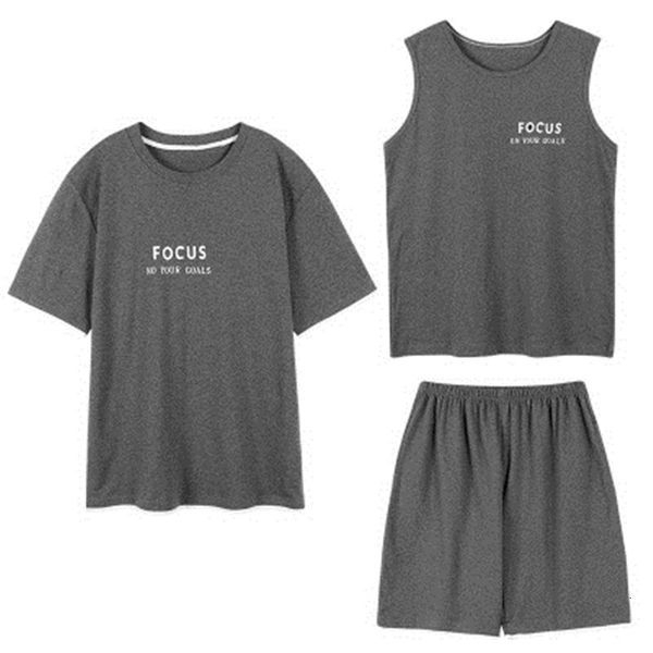 

women's sleepwear pajamas set men 100% cotton vest shirt shorts 3 piece/set sport pyjama big size fashion man solid color pjs chfx, Black;red