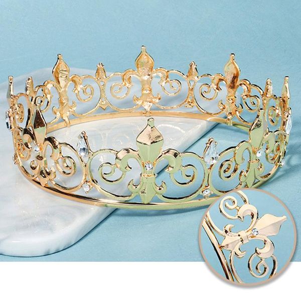 

hair clips & barrettes vintage royal full round crown baroque alloy rhinestone tiaras bridesmaid king headband for women men lxh, Golden;silver