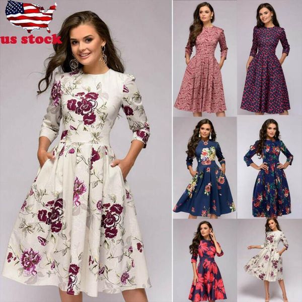

autumn and winter retro womens dresses long sleeved floral print slim prom party evening multicolor elegant, Black;gray