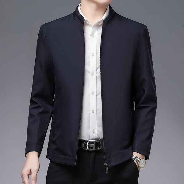 

spring and autumn jacket men's middle-aged father's vertical collar thin solid color simple jackets, Black;brown