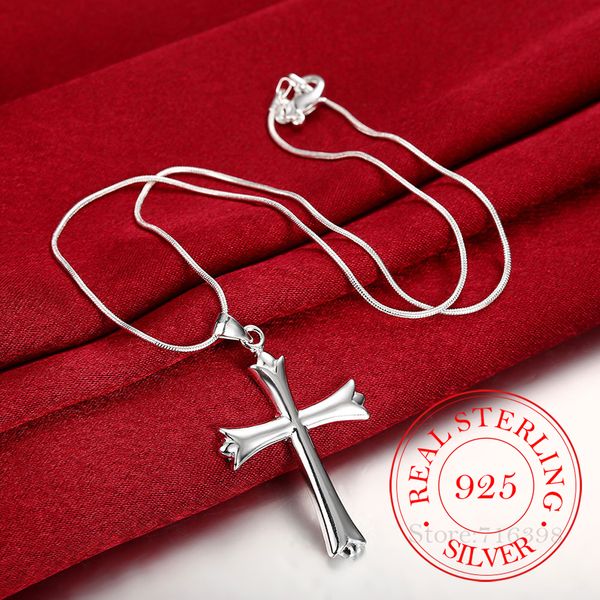

925 sterling silver necklace simple fashion cross pendant necklace silver chain for women & men jewelry gifts