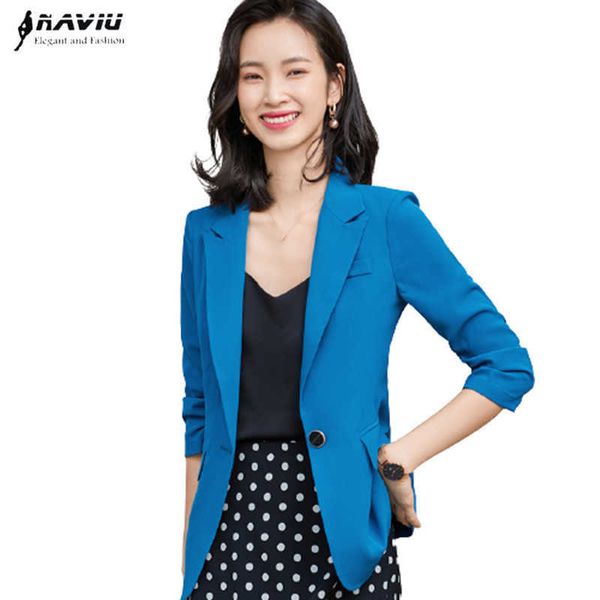 

blue blazer women fashion high end spring summer formal half sleeve slim jacket office ladies casual work coat 210604, White;black