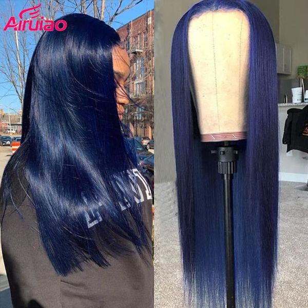

pre plucked long straight wig dark blue color 180 density hd transparent lace brazilian human hair wigs for women remy, Black;brown