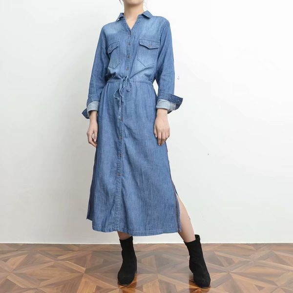 

casual dresses elegant blue dress with long sleeves, fashionable for women, elegant summer lapel, cord and waist, spring, xbbz, Black;gray