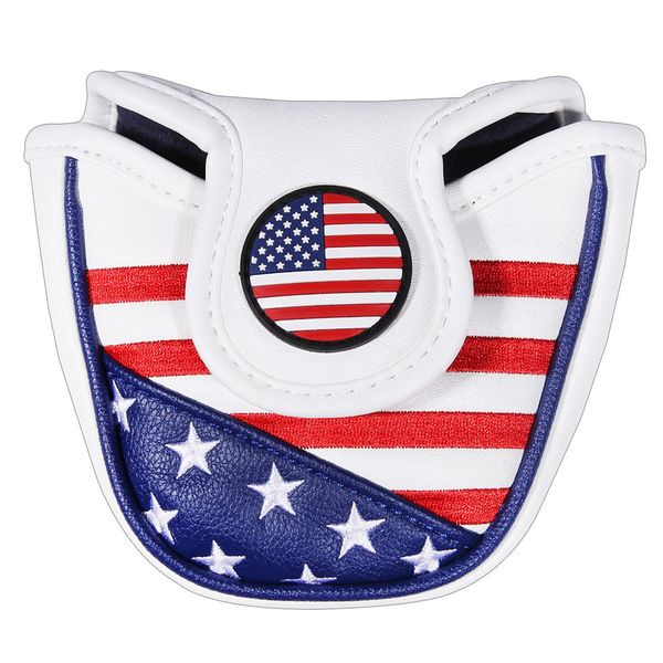 

usa embroidery pu leather golf club headcover mid mallet putter covers magnetic closure