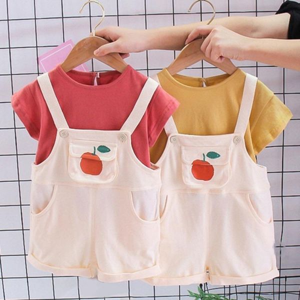 

clothing sets summer baby clothes cotton and suspenders romper sisters brothers infant 2pcs girls boys t shirts 1-6 years old outfit, White