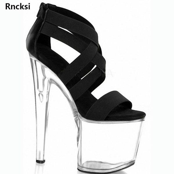 

rncksi women sandals pole dance shoes 20cm high heels night club party dress, Black