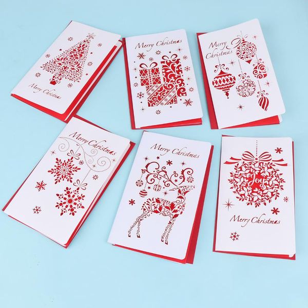 

greeting cards 6pcs up-grade christmas three-dimensional hollow wish for friends family (ramdom pattern white + red)