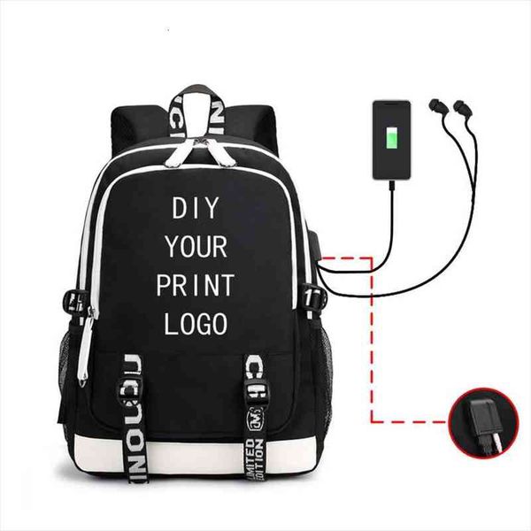 

customized backpacks for men and women students school bag charging headset hole multifunction mens diy backpack male