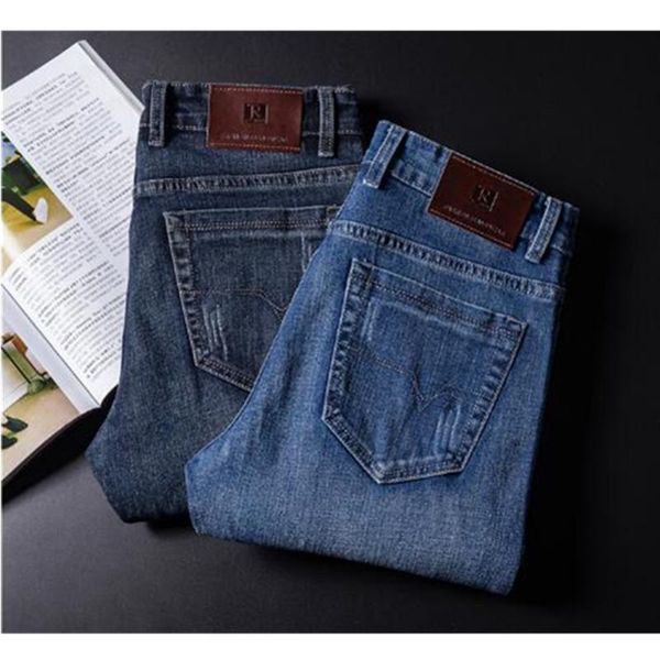 

men's jeans 2021 spring classic stretch blue fashion casual denim pants slim fit straight long trousers gentleman cowboys,