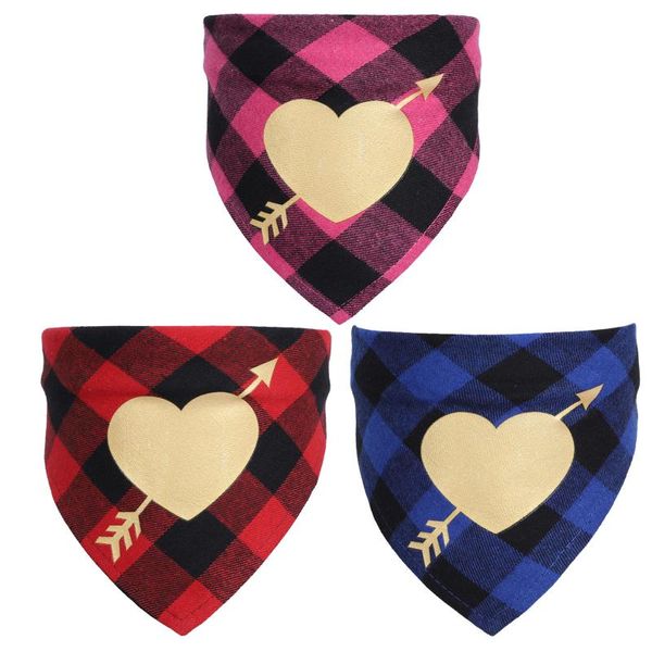 

valentine's day pet triangle scarf gold love heart dog saliva single layer cotton check cat jewelry accessories apparel