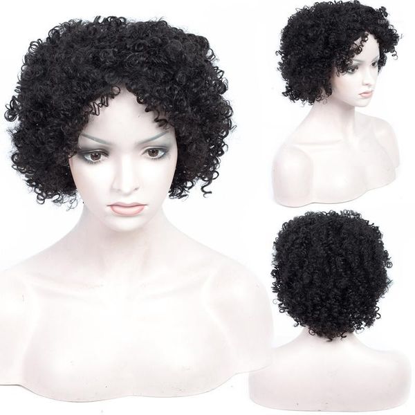 

30cm synthetic kinky curly wig for women heat resistant high temperature fiber short cosplay sx2201, Black