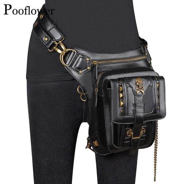 

pooflower punk motorcycle leg bag women men gothic chains belt waist running bum shoulder chest pack zh104 bags