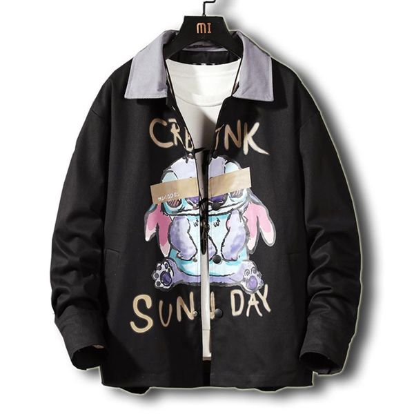 

men's jackets autumn fashion bomber jacket loose windbreaker street cartoon printed outerwear pilot coat men long sleeve clothing coats, Black;brown