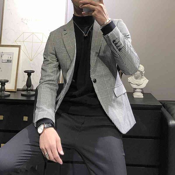 

men's suits & blazers mens jacket 2021 english choice chess blazer suit finer full casual man, White;black
