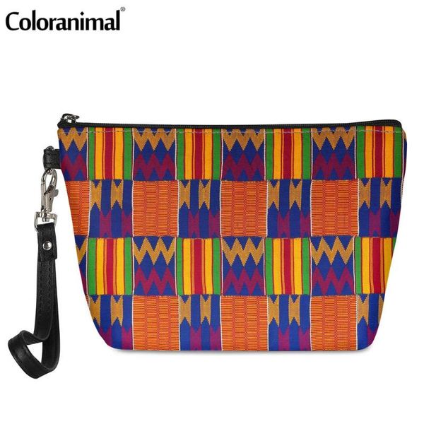 

coloranimal ladies travel necessity cosmetic bag african kente geometric fabric pattern pu make up case for women toiletry kit bags & cases