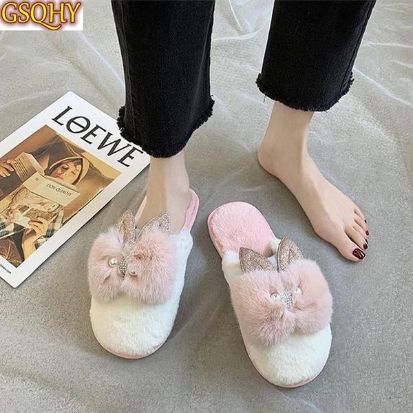 

women slipppers ladies winter warm flock comfort fashion 2021 fmale flats plus plush home footwear woman shoes non-slip bottom slippers, Black