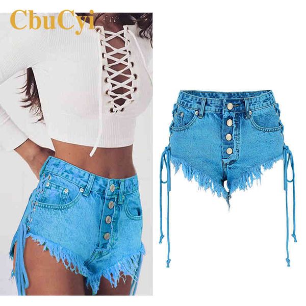 

shorts women's summer high waist tassels side straps mini short jeans ladies blue cotton denim shorts, White;black