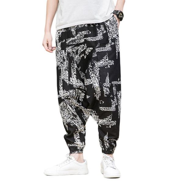 

men's pants 4 styles men fashion loose hippie harem pantsest arrival vintage print elastic waist drop crotch baggy boho m-5xl, Black