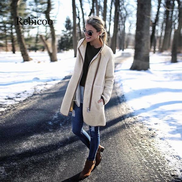 

women outwear long sleeve turtleneck zippers buttons woolen coats 2021 autumn winter fashion casual slim pocket warm jacket women's woo, Black