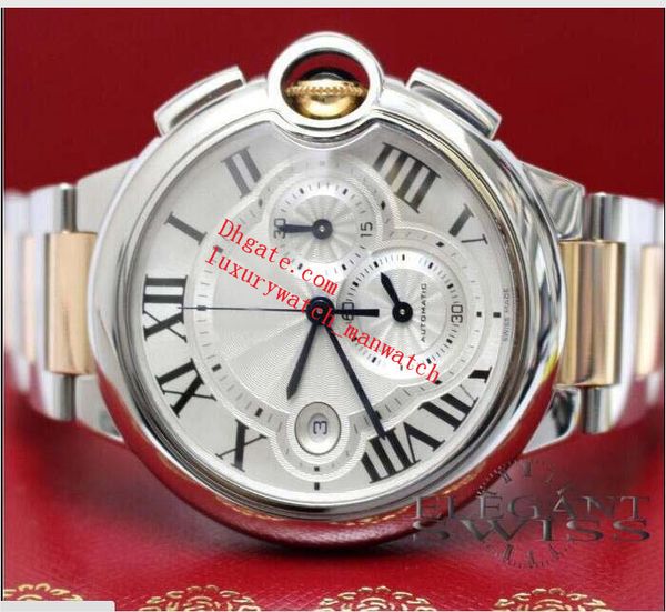 

luxury mens watches 44mm w6920075 quartz two-tone pink gold steel bracelet chronograph men's watch with original box, Slivery;brown