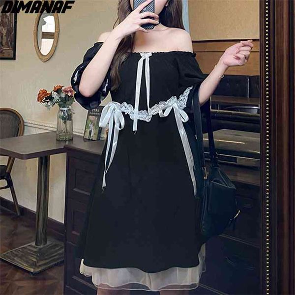 

plus size lace dress women party french summer retro patchwork loose vintage evening black casual 4xl 210531, Black;gray
