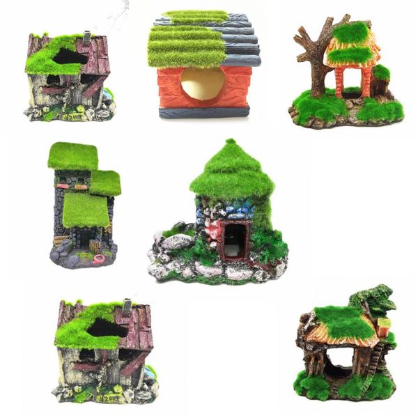 

decorations aquarium decoration ornament resin artificial moss house diy hollow hides for fish tank landscape accessories