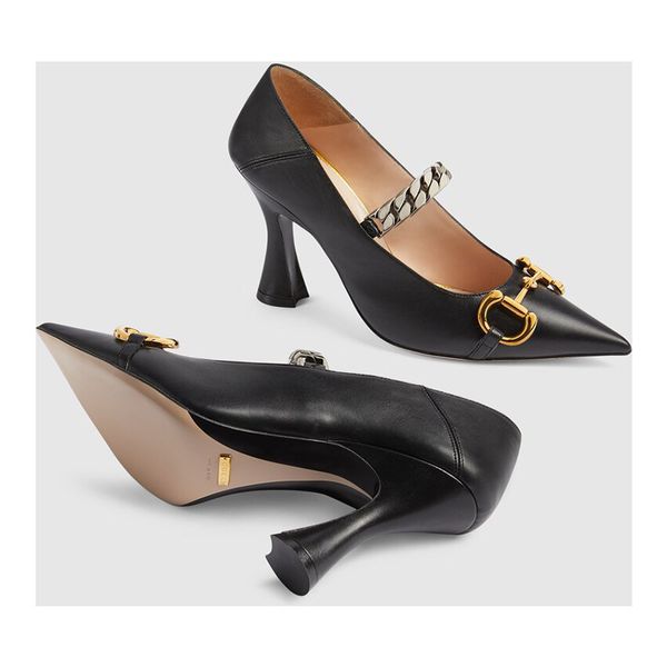 

genuine leather women's shoe 2021 fairy style spring european and american pointed single shoes versatile fashion high heels, Black
