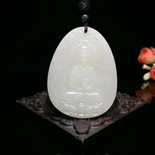 

lockets h49#exquisite hetian jade flame guanyin pendant, Silver