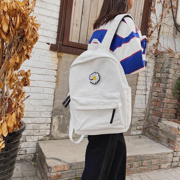 

backpack college style simple wild pure color small daisy sweet girl student canvas personalized school bag