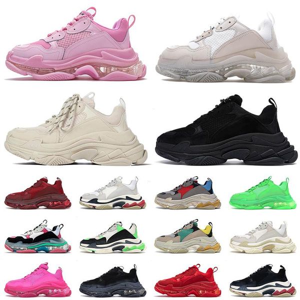 

2021 crystal clear sole triple s platform casual sports shoes designer paris 17fw for mens women fashion vintage old dad sneakers trainers 3, Black
