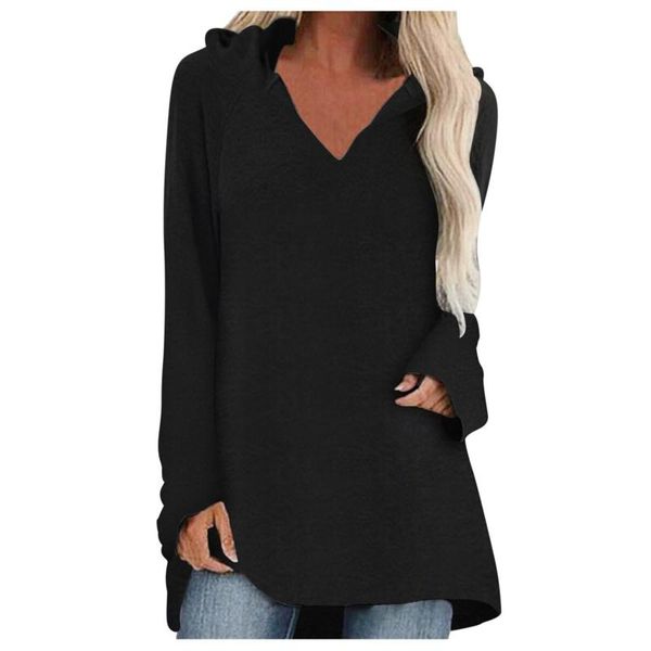 

women's blouses & shirts womens oversize long sleeve blouse autumn casual v-neck hooded solid color long-sleeved loose pullovers female, White